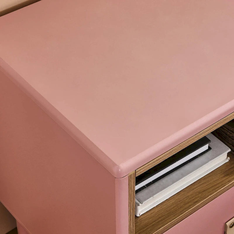 Nightstand – MDF & Solid Wood, 1 Drawer, Open Shelf, Leather Handles, 16.1W x 18.4H, Modern - Image 15