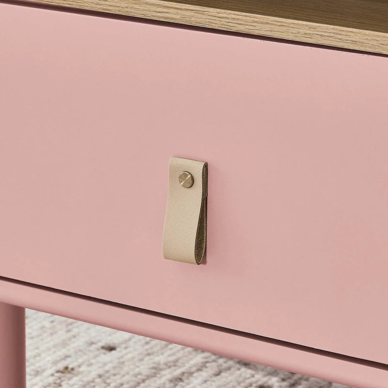 Nightstand – MDF & Solid Wood, 1 Drawer, Open Shelf, Leather Handles, 16.1W x 18.4H, Modern - Image 16