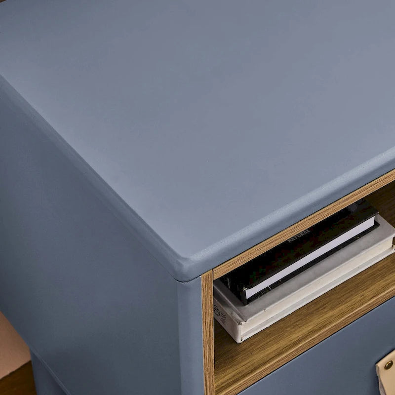 Nightstand – MDF & Solid Wood, 1 Drawer, Open Shelf, Leather Handles, 16.1W x 18.4H, Modern - Image 23