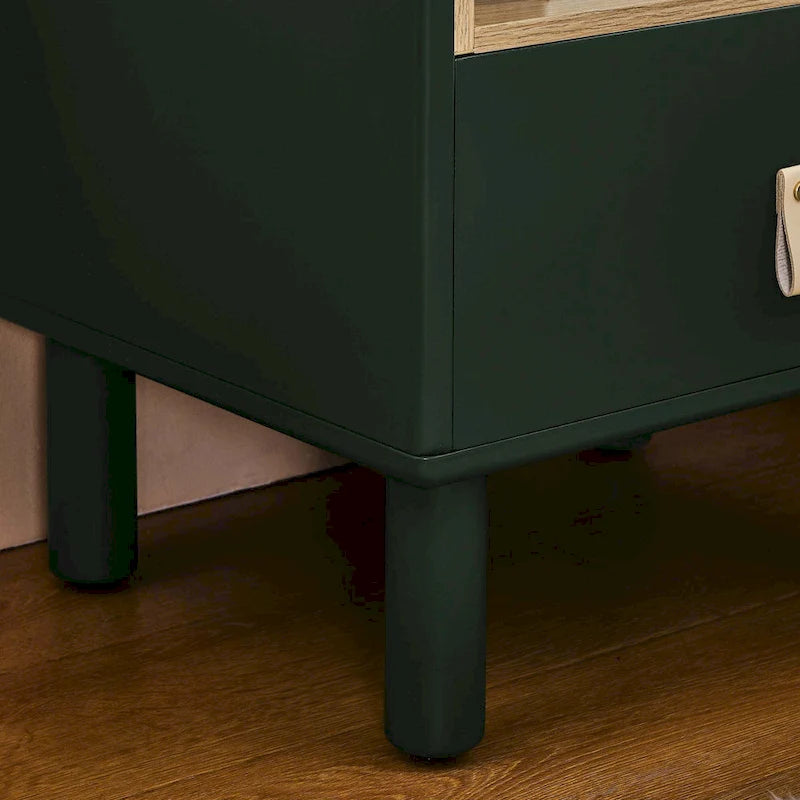 Nightstand – MDF & Solid Wood, 1 Drawer, Open Shelf, Leather Handles, 16.1W x 18.4H, Modern - Image 29