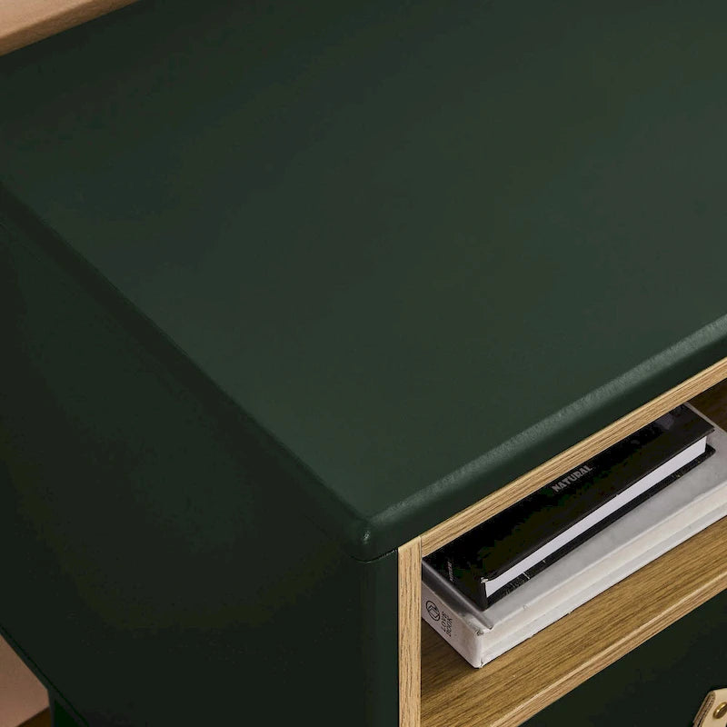 Nightstand – MDF & Solid Wood, 1 Drawer, Open Shelf, Leather Handles, 16.1W x 18.4H, Modern - Image 30