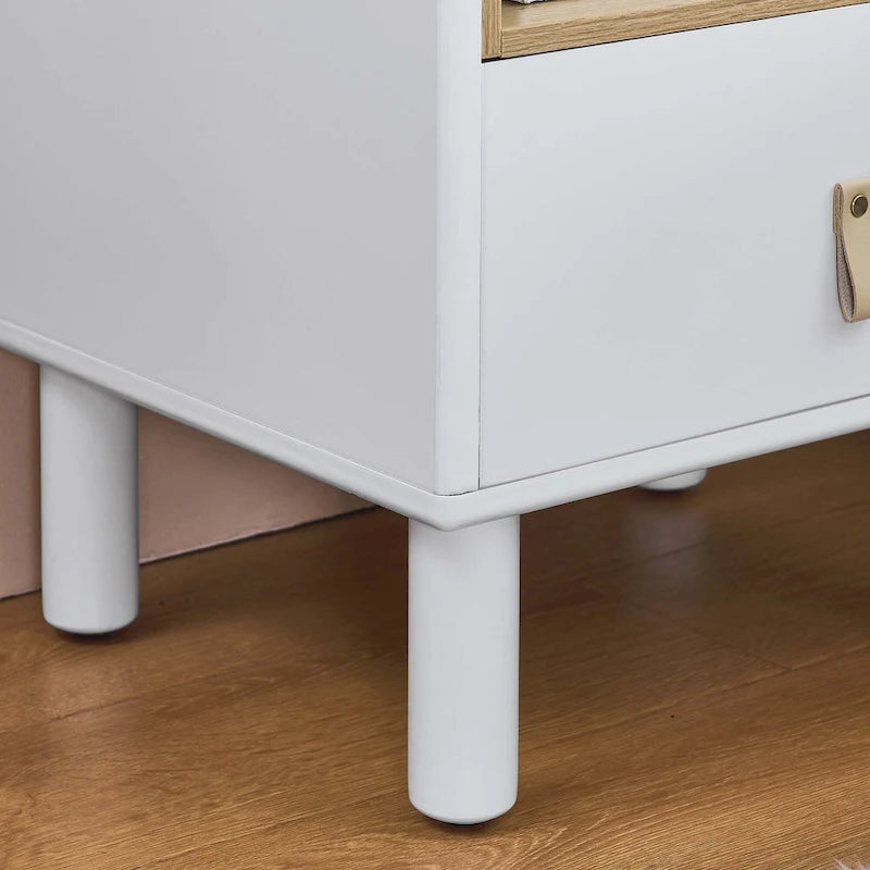 Nightstand – MDF & Solid Wood, 1 Drawer, Open Shelf, Leather Handles, 16.1W x 18.4H, Modern - Image 35