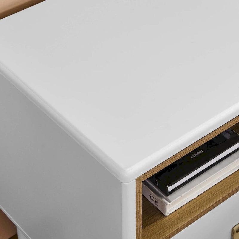 Nightstand – MDF & Solid Wood, 1 Drawer, Open Shelf, Leather Handles, 16.1W x 18.4H, Modern - Image 36