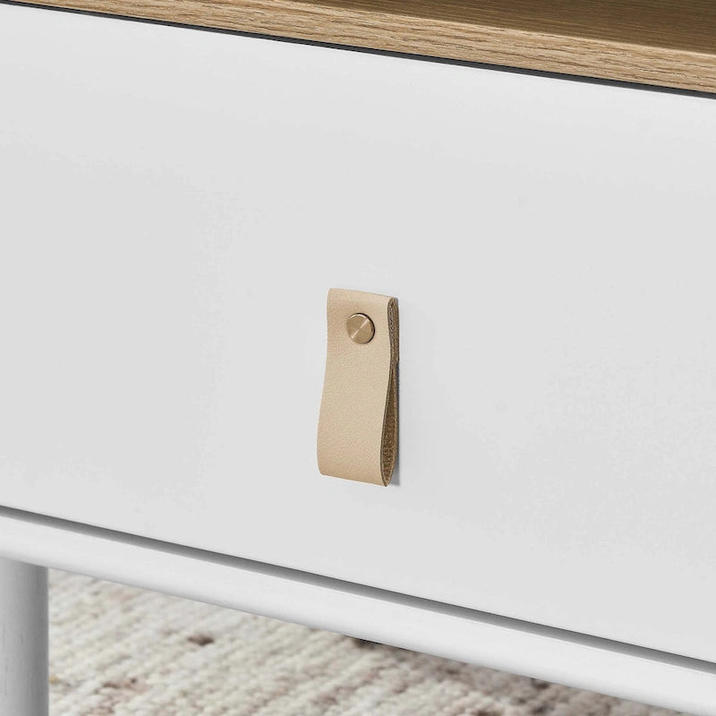 Nightstand – MDF & Solid Wood, 1 Drawer, Open Shelf, Leather Handles, 16.1W x 18.4H, Modern - Image 38