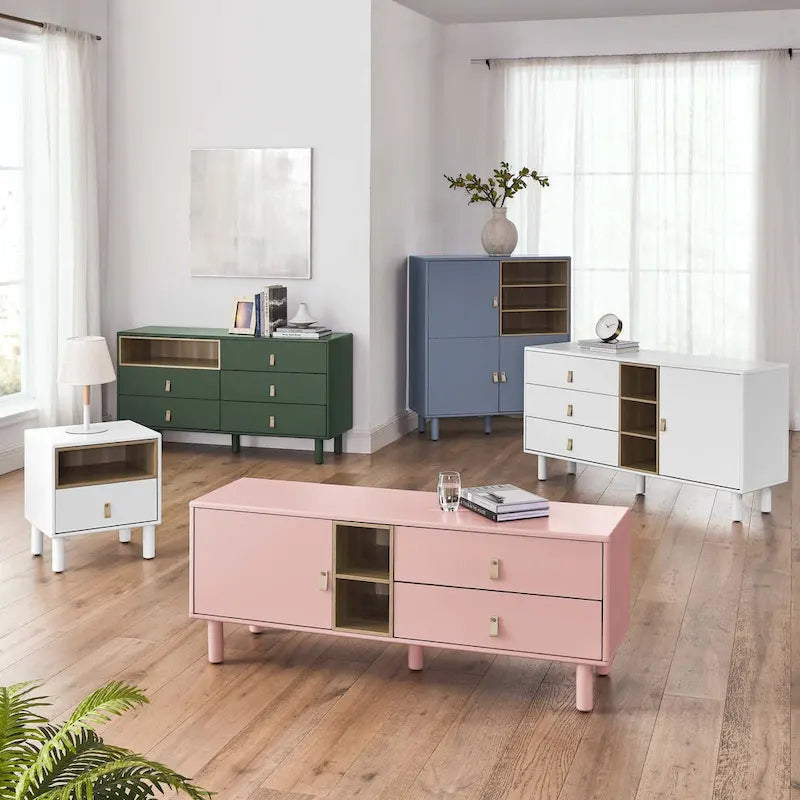 Nightstand – MDF & Solid Wood, 1 Drawer, Open Shelf, Leather Handles, 16.1W x 18.4H, Modern - Image 10