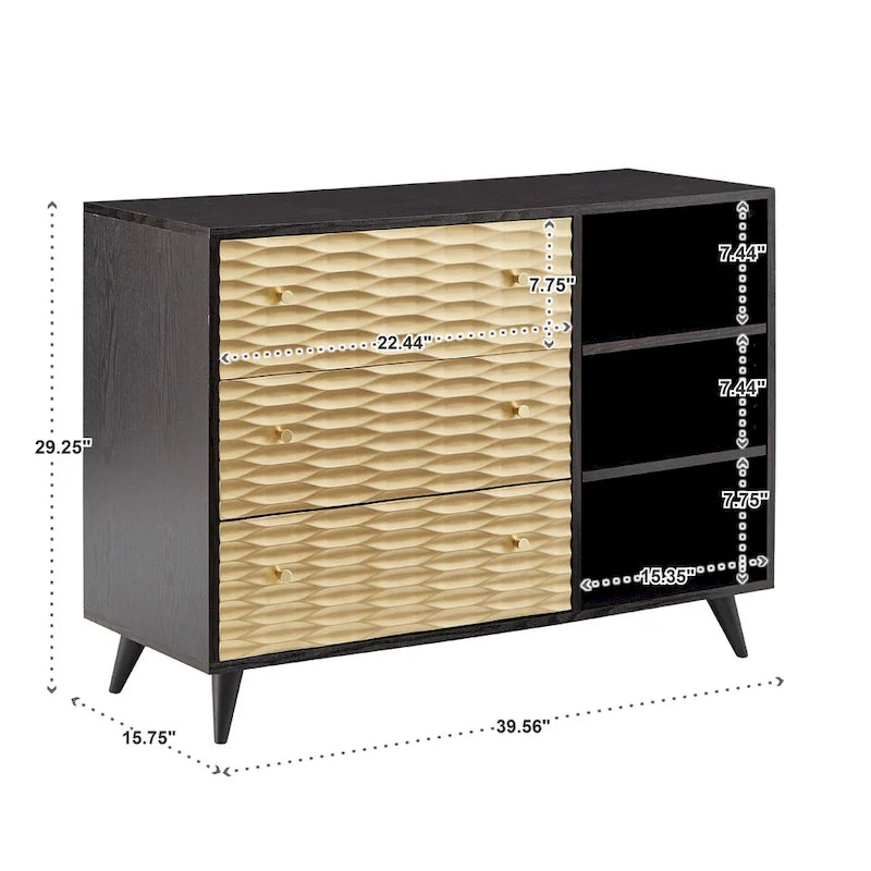 Accent Chest – Black & Gold Two-Tone, 3 Drawers, Modern Glam Design - Image 4