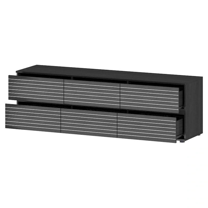 Low Profile Dresser/TV Stand - Black & White, 6 Drawers, 63W x 19.7H, Multi-Functional - Image 11