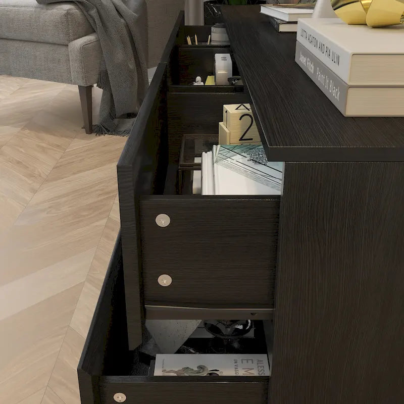 Low Profile Dresser/TV Stand - Black & White, 6 Drawers, 63W x 19.7H, Multi-Functional - Image 4