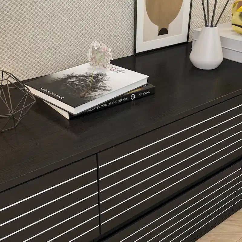 Low Profile Dresser/TV Stand - Black & White, 6 Drawers, 63W x 19.7H, Multi-Functional - Image 5