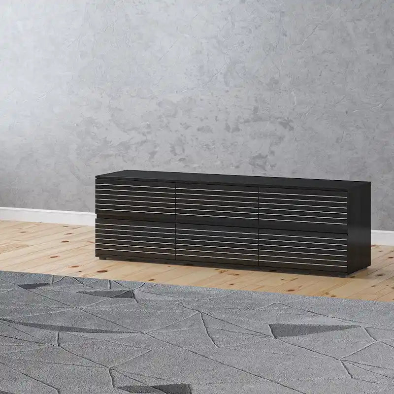 Low Profile Dresser/TV Stand - Black & White, 6 Drawers, 63W x 19.7H, Multi-Functional - Image 7