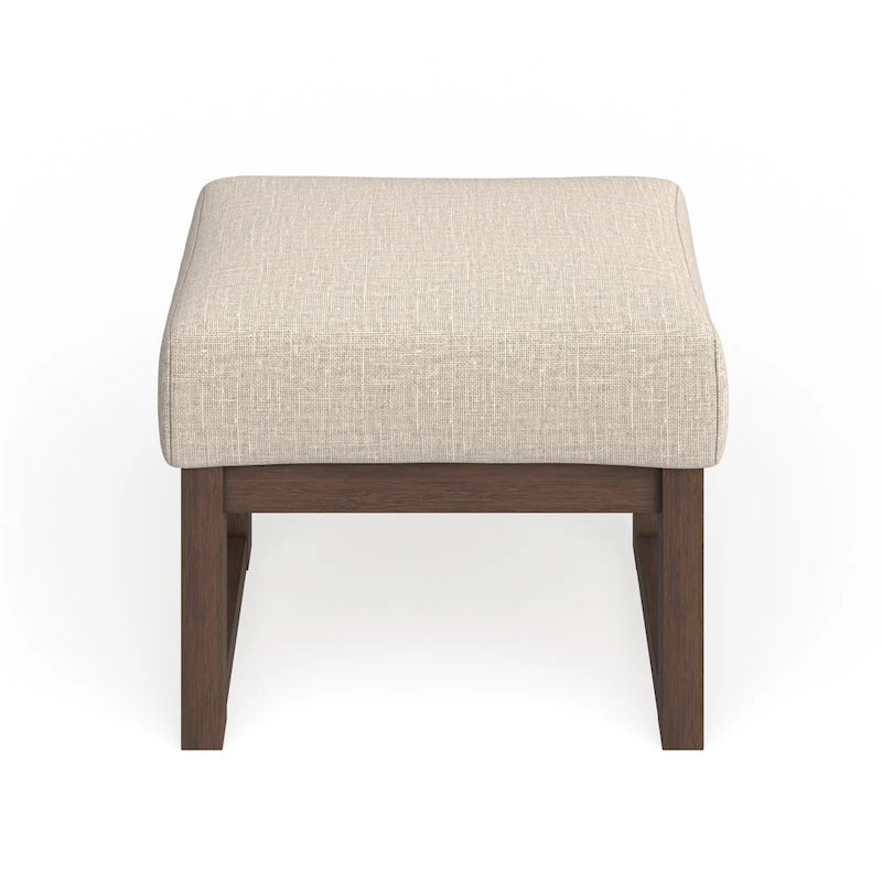 Mid-Century Ottoman Stool – Light Beige Upholstery, Walnut Wood Frame, 18.1W x 14.1H - Image 3