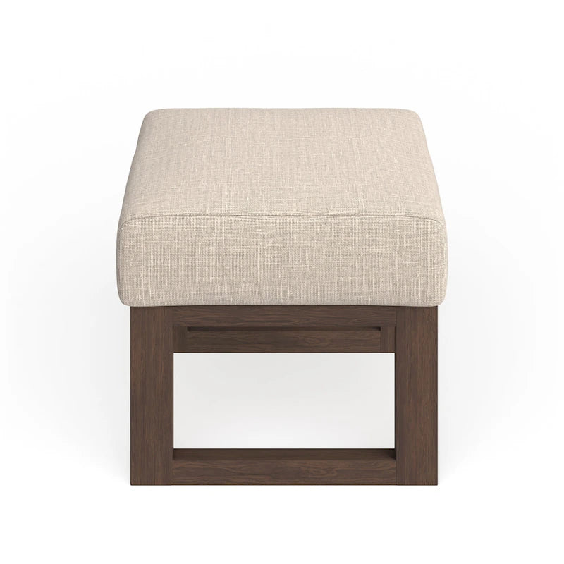 Mid-Century Ottoman Stool – Light Beige Upholstery, Walnut Wood Frame, 18.1W x 14.1H - Image 4