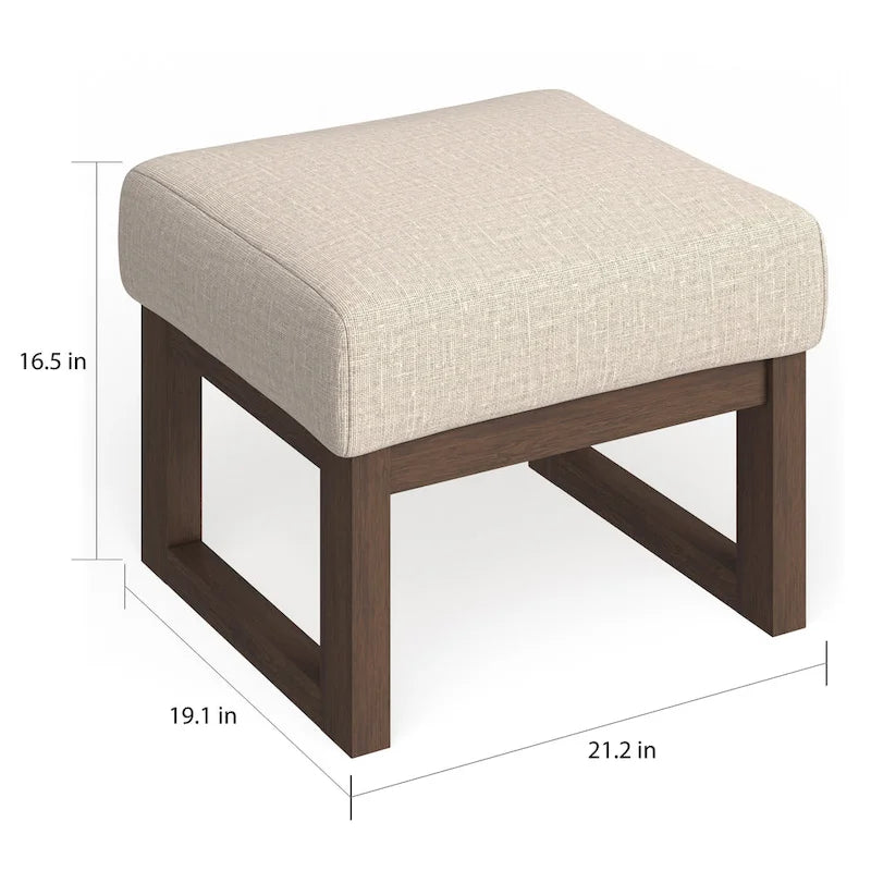 Mid-Century Ottoman Stool – Light Beige Upholstery, Walnut Wood Frame, 18.1W x 14.1H - Image 6