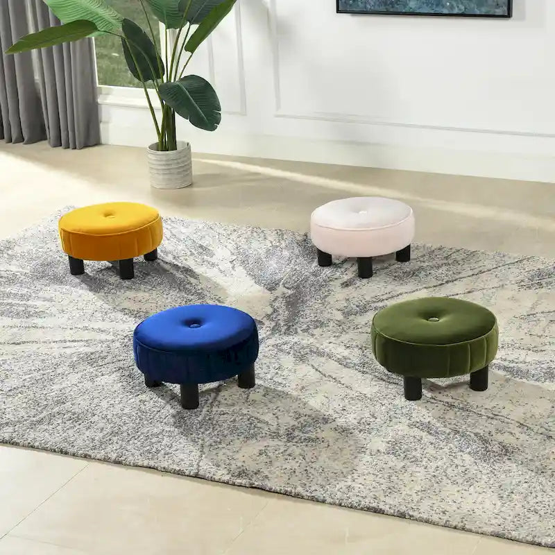 Round Footstool Ottoman – 16 Diameter, Vertical Tufted, Black Legs, Mid-Century Modern, 200 lbs - Image 2