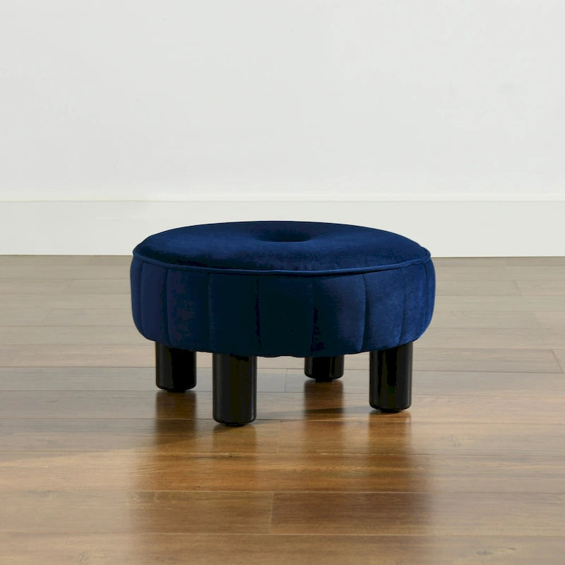 Round Footstool Ottoman – 16 Diameter, Vertical Tufted, Black Legs, Mid-Century Modern, 200 lbs - Image 3
