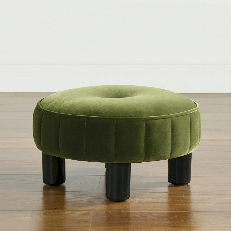 Round Footstool Ottoman – 16 Diameter, Vertical Tufted, Black Legs, Mid-Century Modern, 200 lbs - Image 5