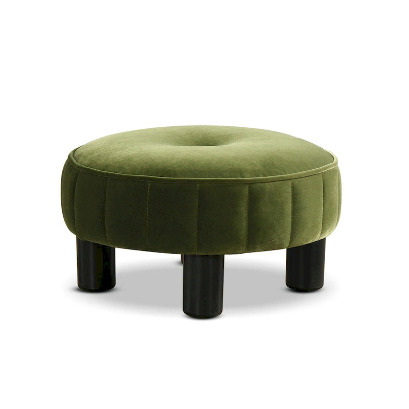 Round Footstool Ottoman – 16 Diameter, Vertical Tufted, Black Legs, Mid-Century Modern, 200 lbs - Image 6