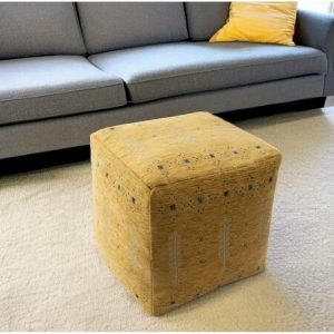 Pouf Ottoman – Yellow, Abstract Geometric Pattern, 18 Diameter