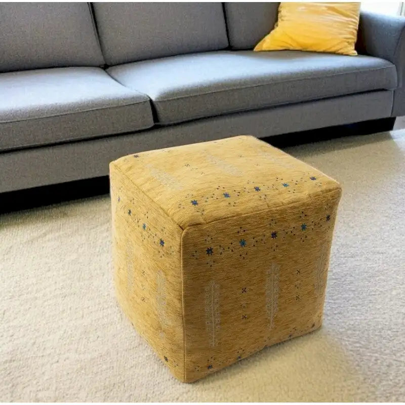 Pouf Ottoman – Yellow, Abstract Geometric Pattern, 18 Diameter