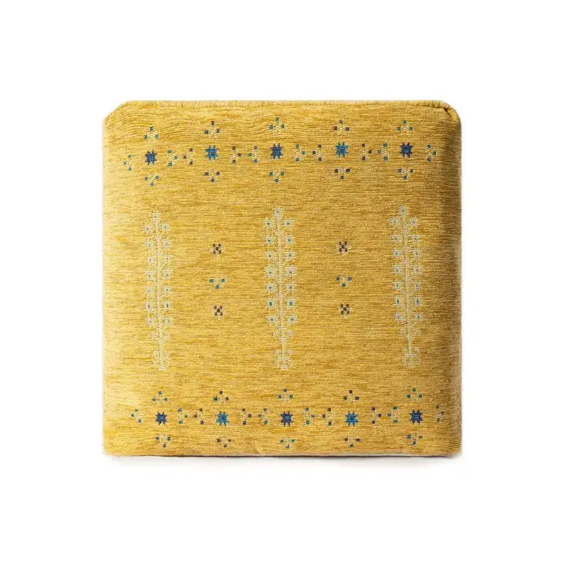 Pouf Ottoman – Yellow, Abstract Geometric Pattern, 18 Diameter - Image 2