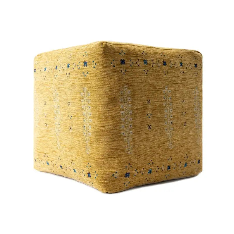 Pouf Ottoman – Yellow, Abstract Geometric Pattern, 18 Diameter - Image 4