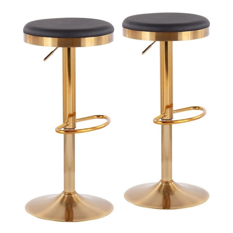 Gold Steel Barstool with Upholstered Seat – Set of 2 – Adjustable Height 23-31.75H - Image 2
