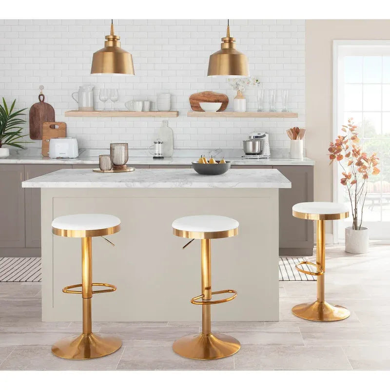 Gold Steel Barstool with Upholstered Seat – Set of 2 – Adjustable Height 23-31.75H - Image 11