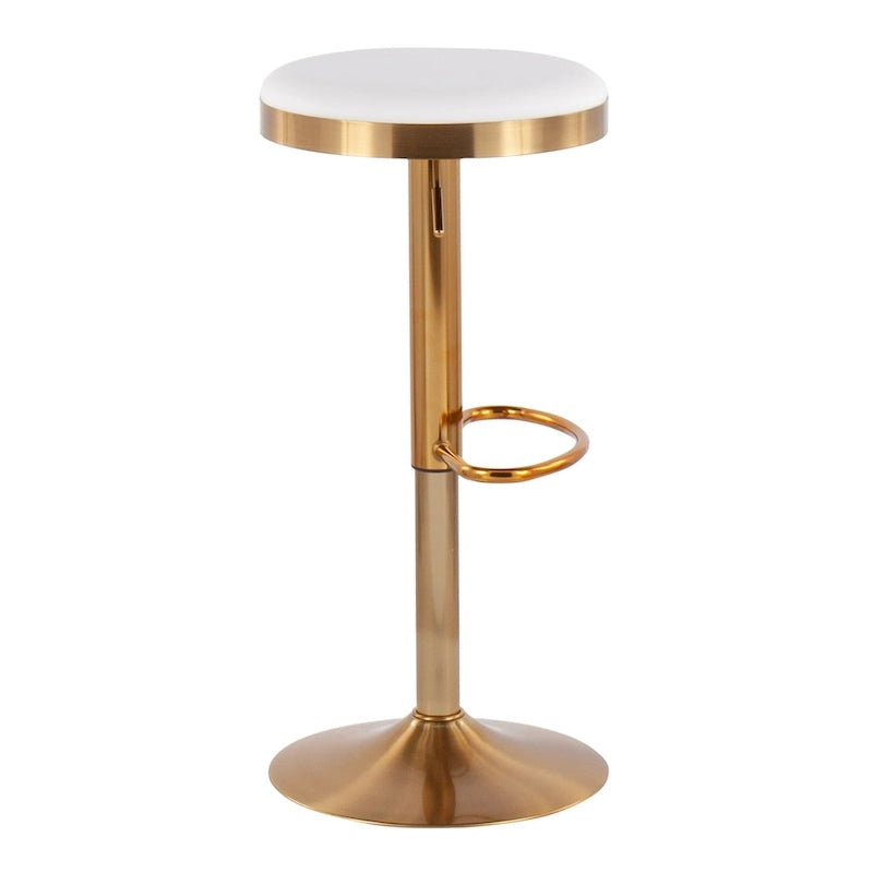 Gold Steel Barstool with Upholstered Seat – Set of 2 – Adjustable Height 23-31.75H - Image 12