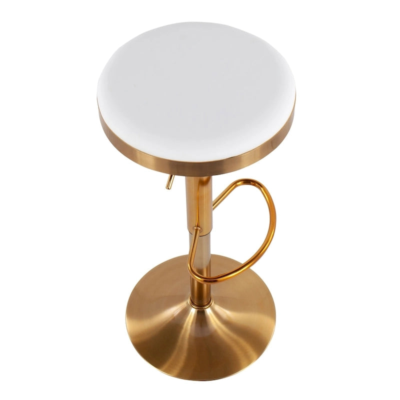 Gold Steel Barstool with Upholstered Seat – Set of 2 – Adjustable Height 23-31.75H - Image 15