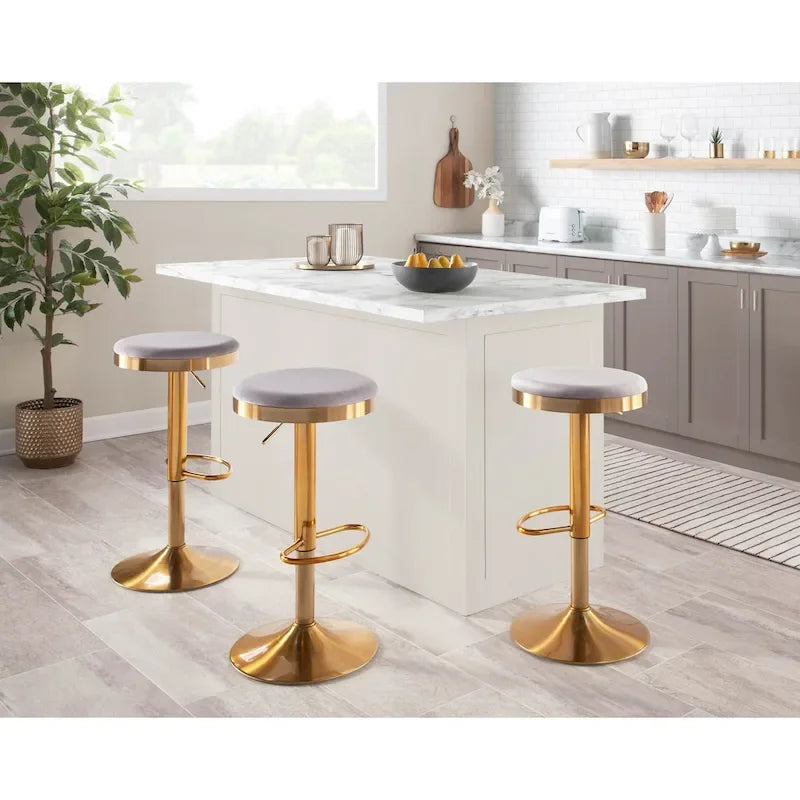 Gold Steel Barstool with Upholstered Seat – Set of 2 – Adjustable Height 23-31.75H - Image 17