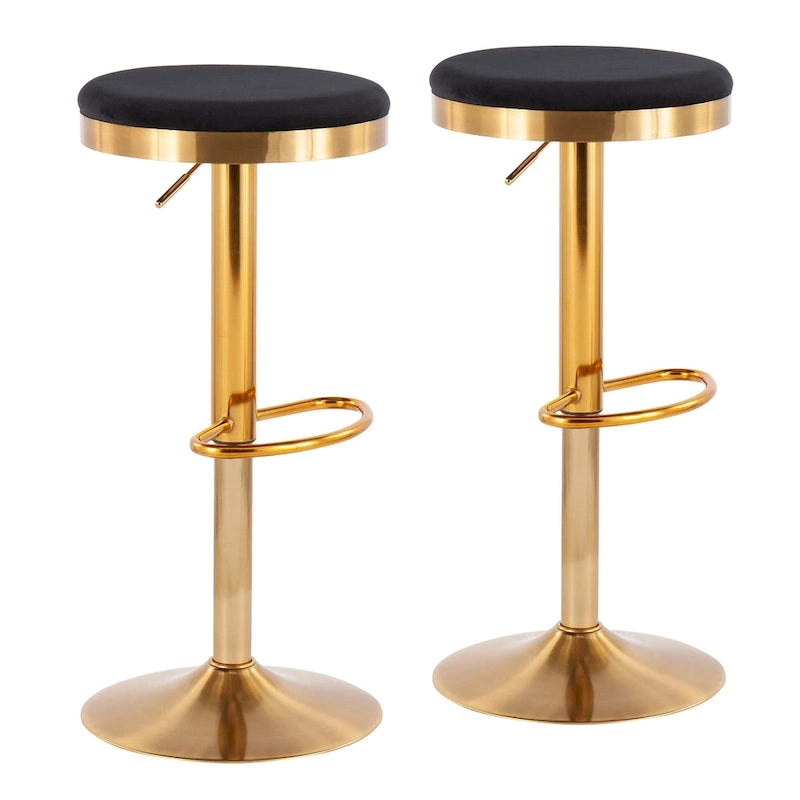 Gold Steel Barstool with Upholstered Seat – Set of 2 – Adjustable Height 23-31.75H - Image 3