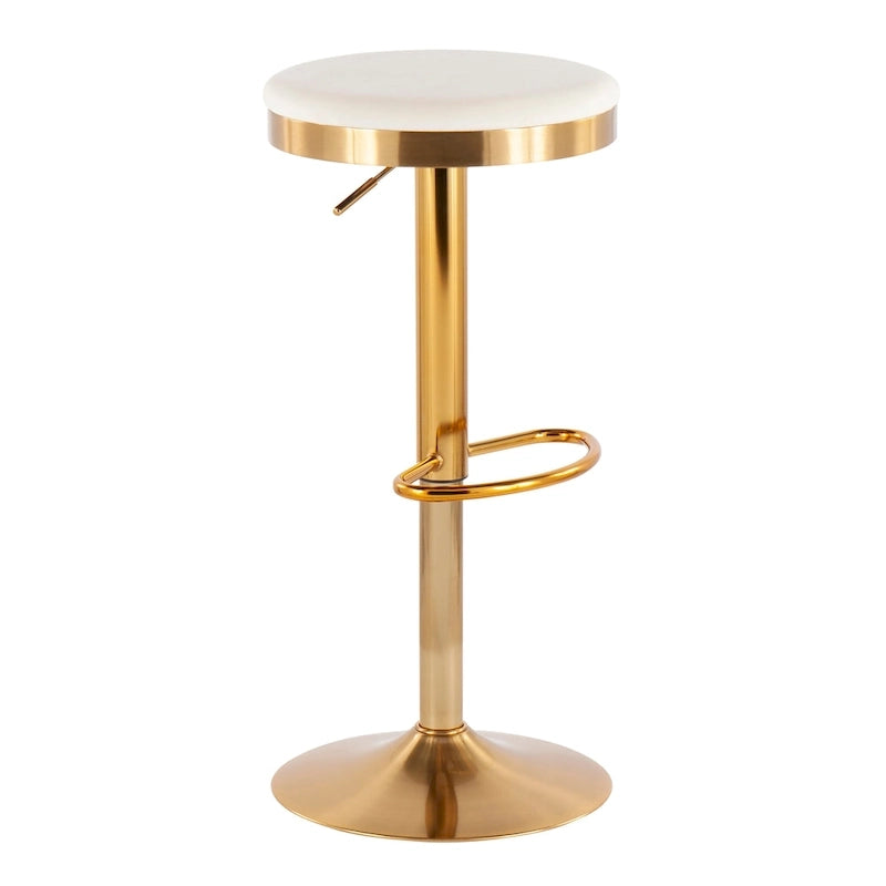 Gold Steel Barstool with Upholstered Seat – Set of 2 – Adjustable Height 23-31.75H - Image 22
