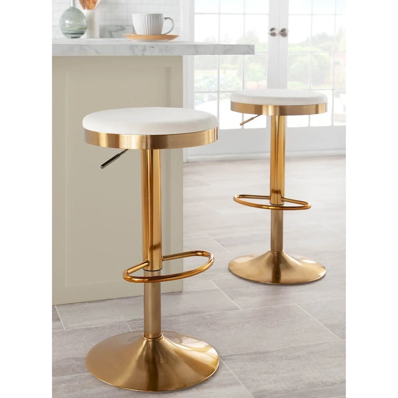 Gold Steel Barstool with Upholstered Seat – Set of 2 – Adjustable Height 23-31.75H - Image 23