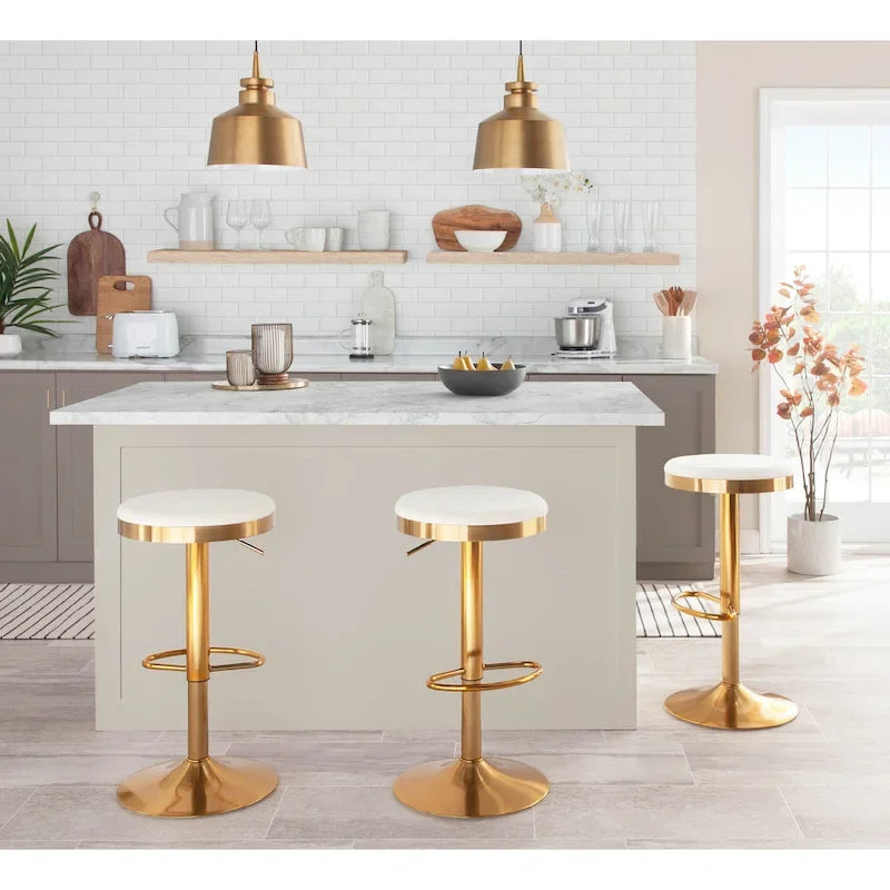 Gold Steel Barstool with Upholstered Seat – Set of 2 – Adjustable Height 23-31.75H - Image 24