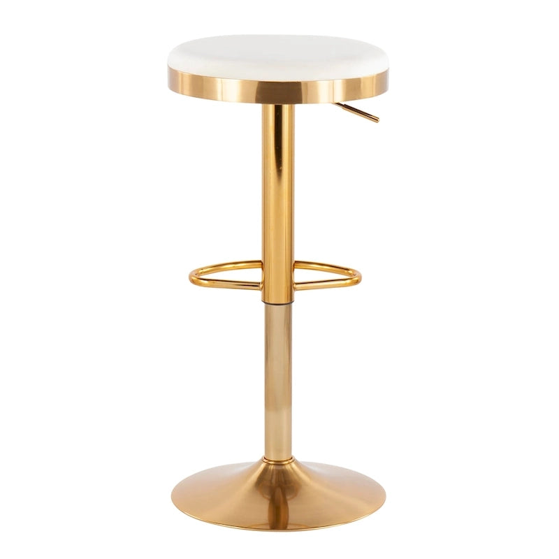 Gold Steel Barstool with Upholstered Seat – Set of 2 – Adjustable Height 23-31.75H - Image 26