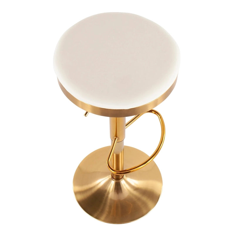 Gold Steel Barstool with Upholstered Seat – Set of 2 – Adjustable Height 23-31.75H - Image 28
