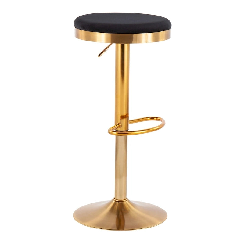 Gold Steel Barstool with Upholstered Seat – Set of 2 – Adjustable Height 23-31.75H - Image 29