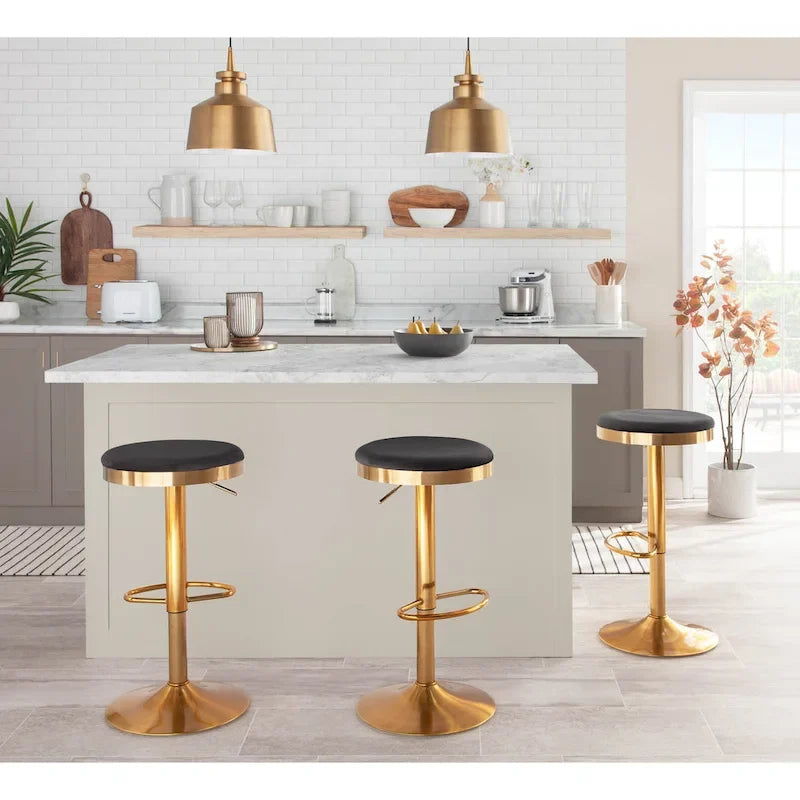 Gold Steel Barstool with Upholstered Seat – Set of 2 – Adjustable Height 23-31.75H - Image 30