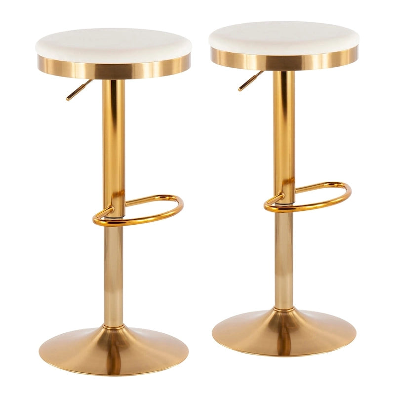 Gold Steel Barstool with Upholstered Seat – Set of 2 – Adjustable Height 23-31.75H - Image 4