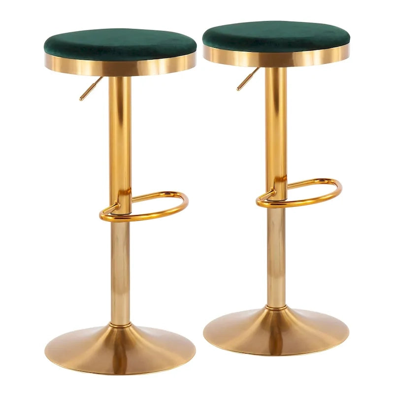 Gold Steel Barstool with Upholstered Seat – Set of 2 – Adjustable Height 23-31.75H - Image 5
