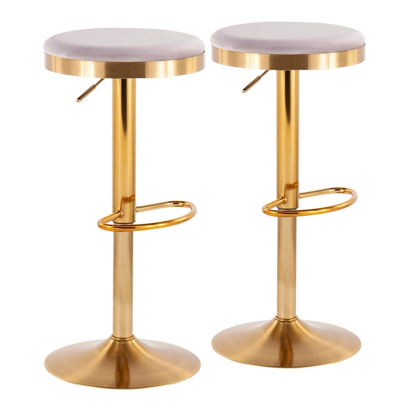 Gold Steel Barstool with Upholstered Seat – Set of 2 – Adjustable Height 23-31.75H - Image 6
