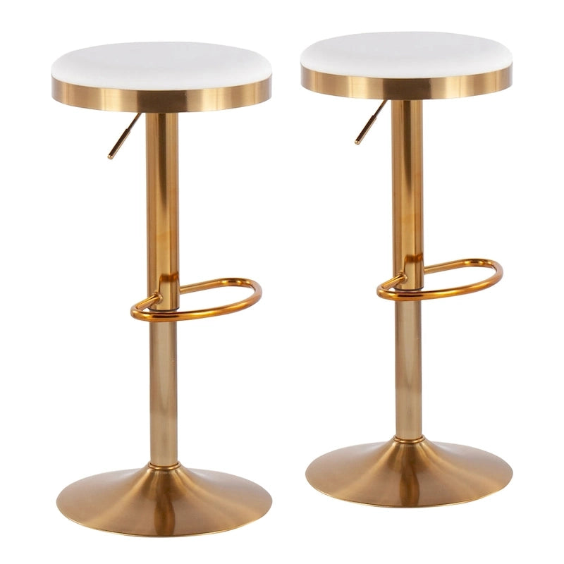 Gold Steel Barstool with Upholstered Seat – Set of 2 – Adjustable Height 23-31.75H - Image 7
