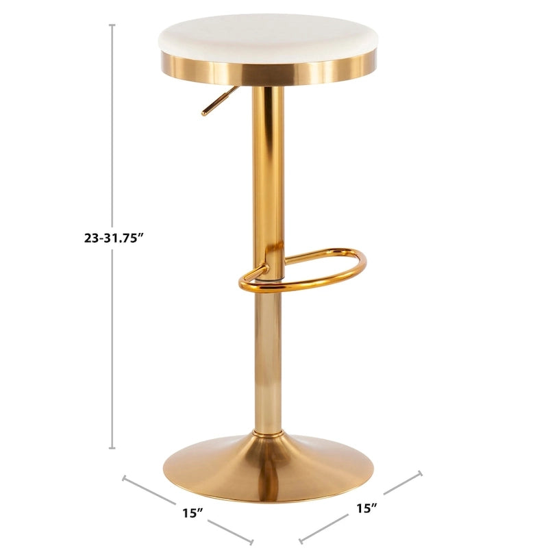 Gold Steel Barstool with Upholstered Seat – Set of 2 – Adjustable Height 23-31.75H - Image 8