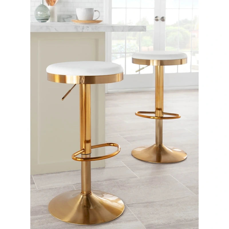Gold Steel Barstool with Upholstered Seat – Set of 2 – Adjustable Height 23-31.75H - Image 10