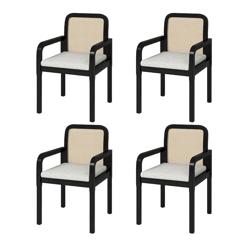 Modern Rattan Back Dining Chair with Removable Cushion – Rubber Wood Frame, Linen Upholstery - Image 12