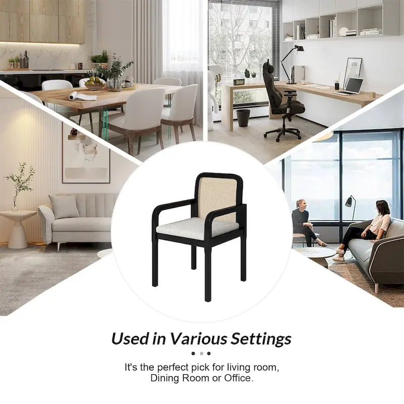 Modern Rattan Back Dining Chair with Removable Cushion – Rubber Wood Frame, Linen Upholstery - Image 13