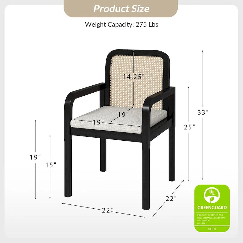 Modern Rattan Back Dining Chair with Removable Cushion – Rubber Wood Frame, Linen Upholstery - Image 14