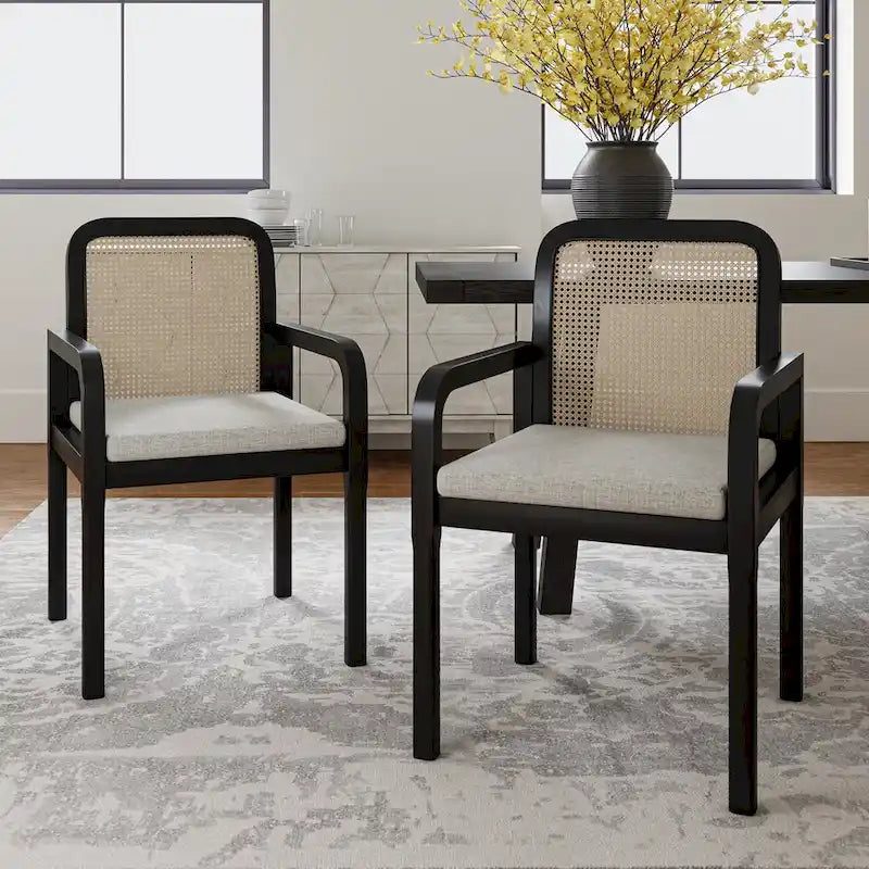 Modern Rattan Back Dining Chair with Removable Cushion – Rubber Wood Frame, Linen Upholstery - Image 16