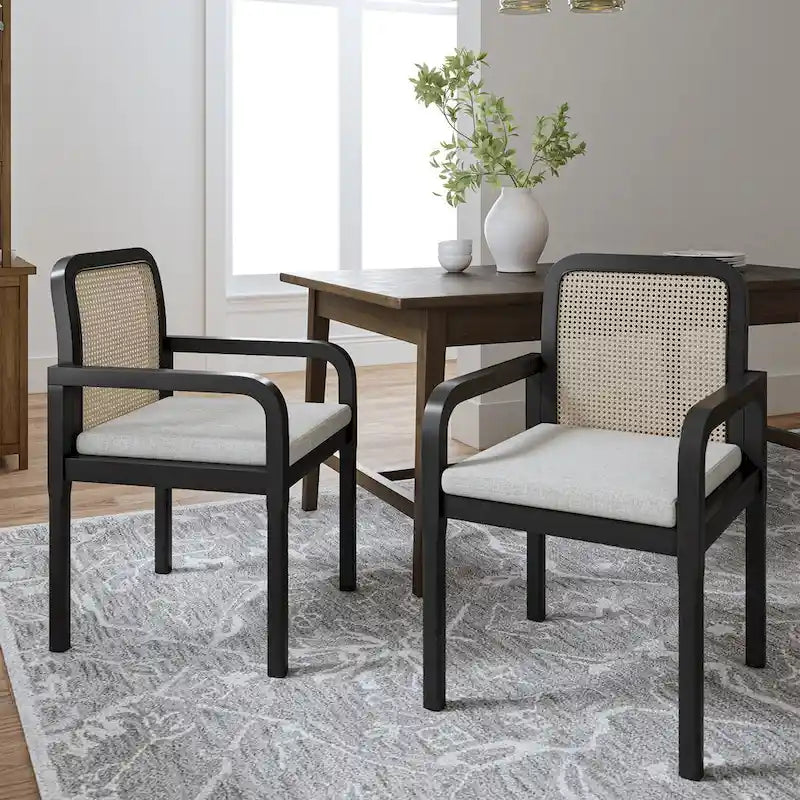 Modern Rattan Back Dining Chair with Removable Cushion – Rubber Wood Frame, Linen Upholstery - Image 17