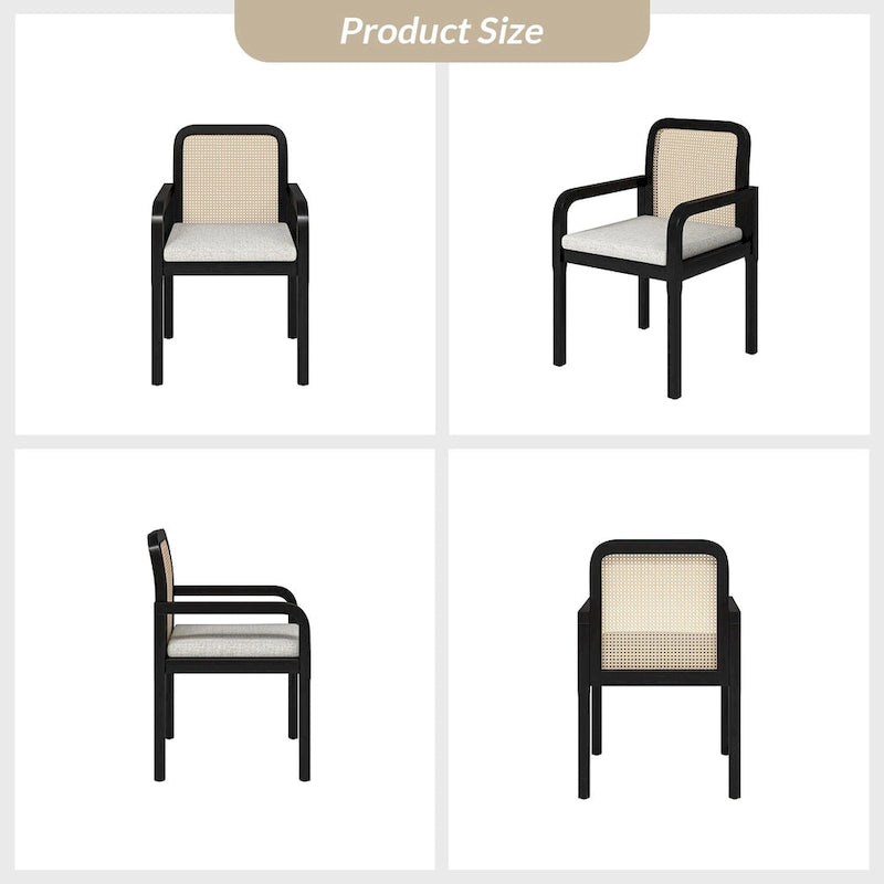 Modern Rattan Back Dining Chair with Removable Cushion – Rubber Wood Frame, Linen Upholstery - Image 18